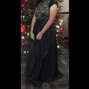 Black prom dress with white floral design&crystals